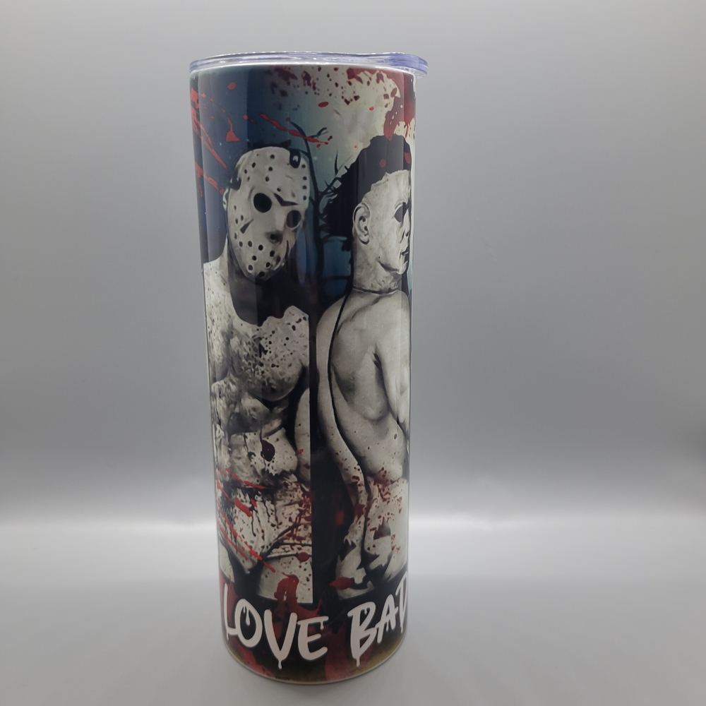 Horror-Themed Tumbler with Masked Characters